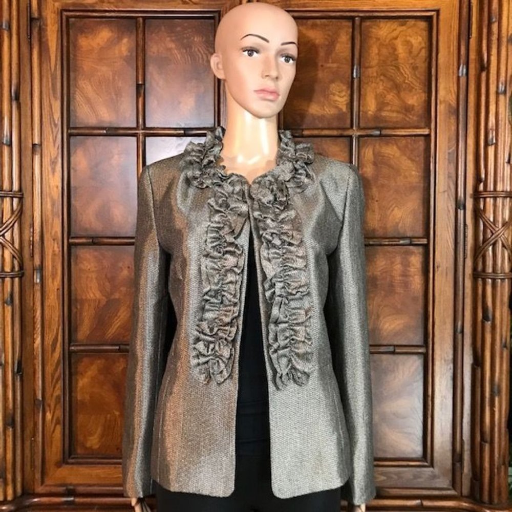 Anne Klein Kyanite Sheen Ruffle Champagne Bronze Jacket